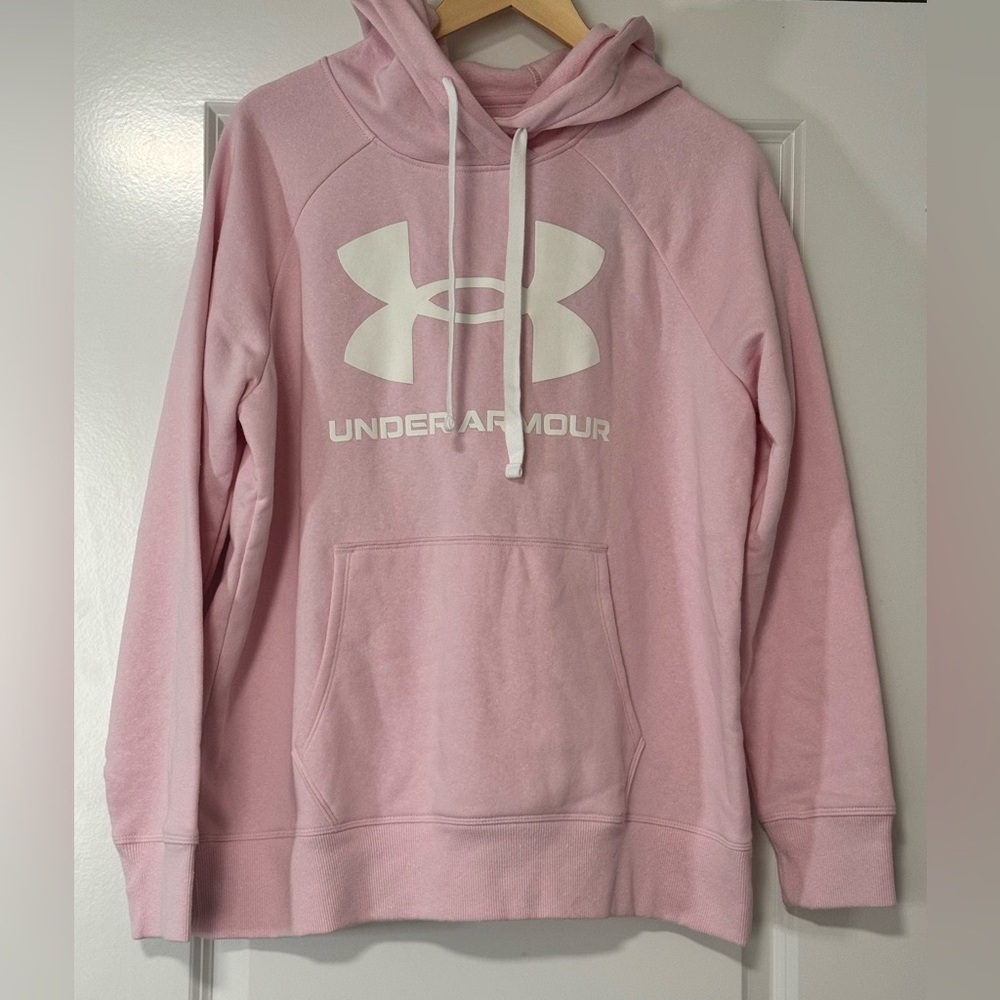 Under Armour Hoodie Large Pink Rival Fleece Logo New